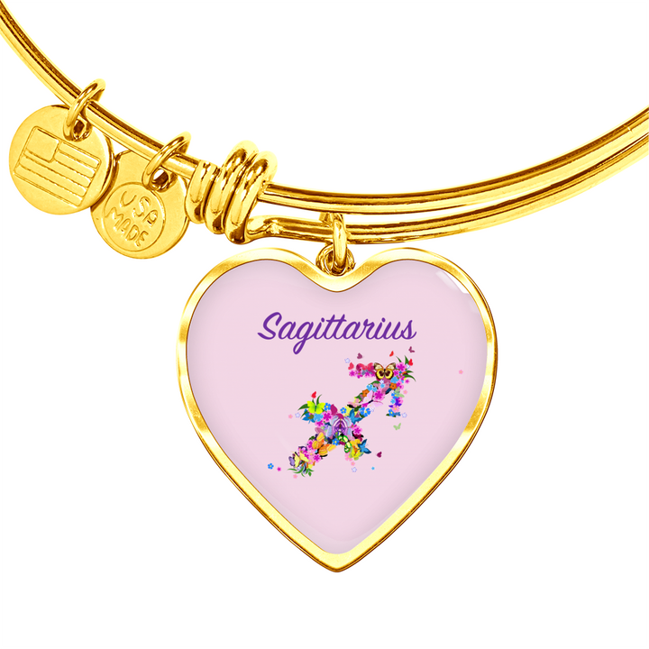 Sagittarius Floral Heart Bangle zodiac jewelry for her birthday outfit