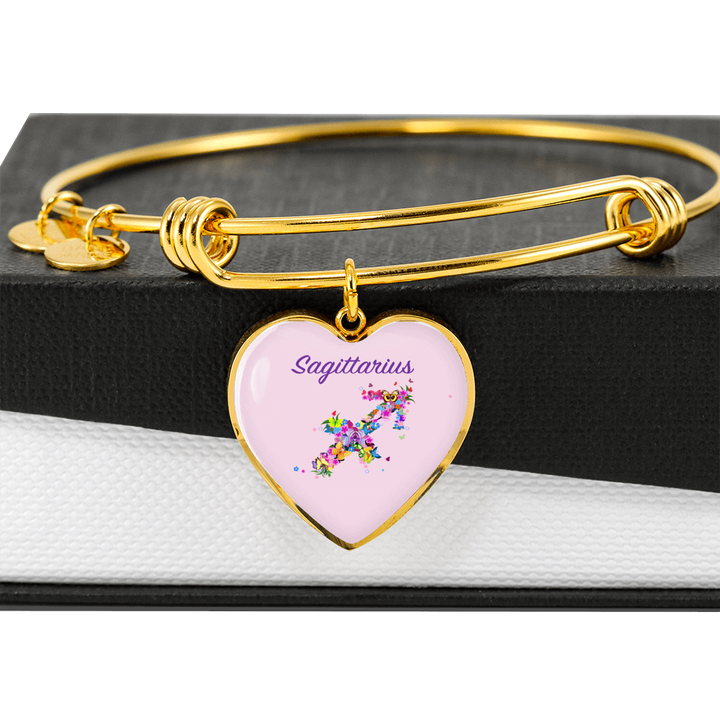 Sagittarius Floral Heart Bangle zodiac jewelry for her birthday outfit