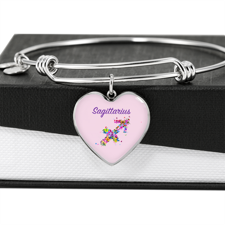 Sagittarius Floral Heart Bangle zodiac jewelry for her birthday outfit