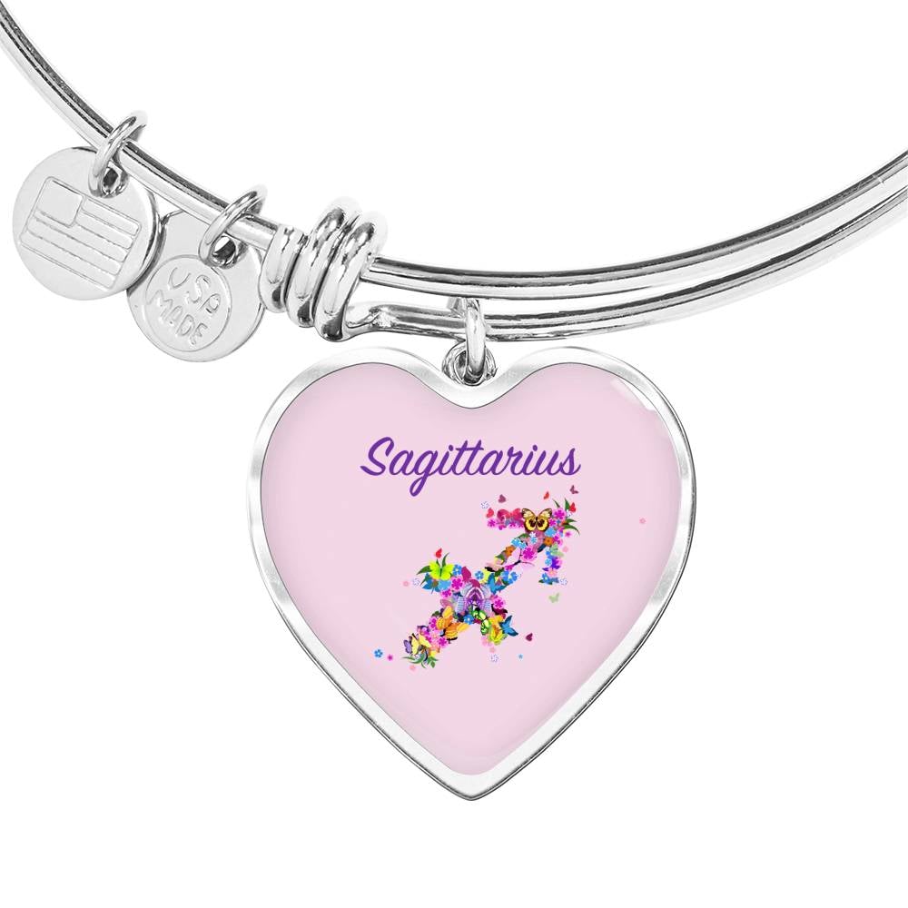 Sagittarius Floral Heart Bangle zodiac jewelry for her birthday outfit