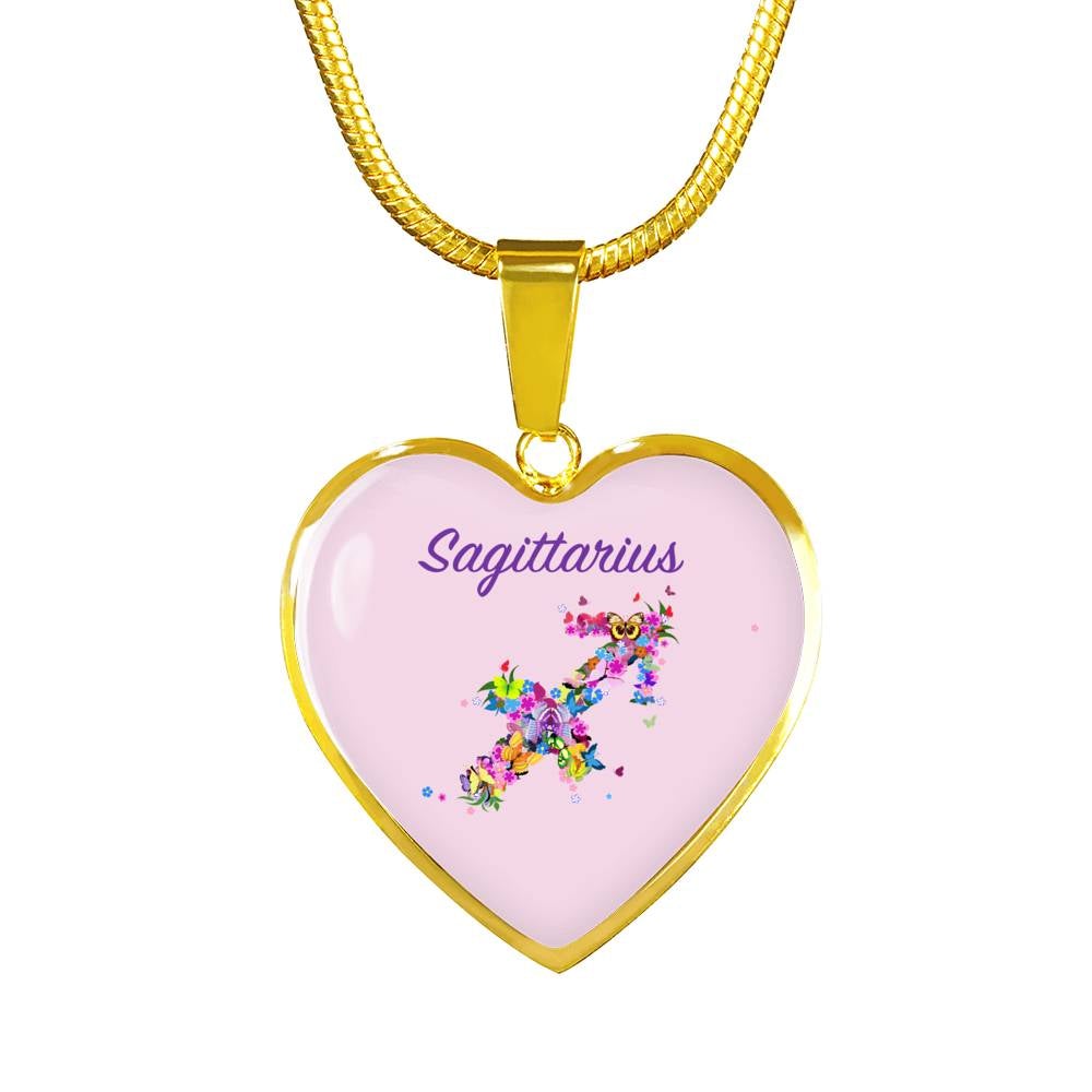 Sagittarius Floral Heart Necklace zodiac jewelry for her birthday outfit