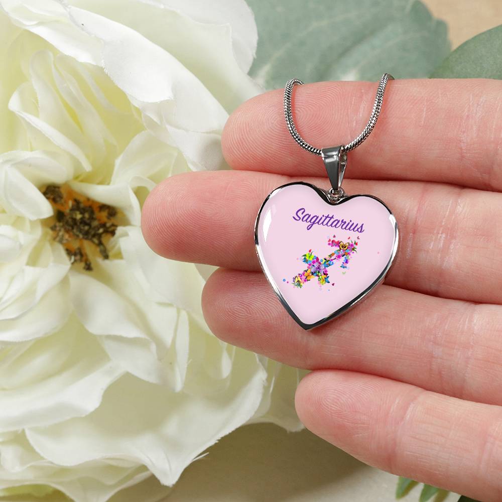 Sagittarius Floral Heart Necklace zodiac jewelry for her birthday outfit