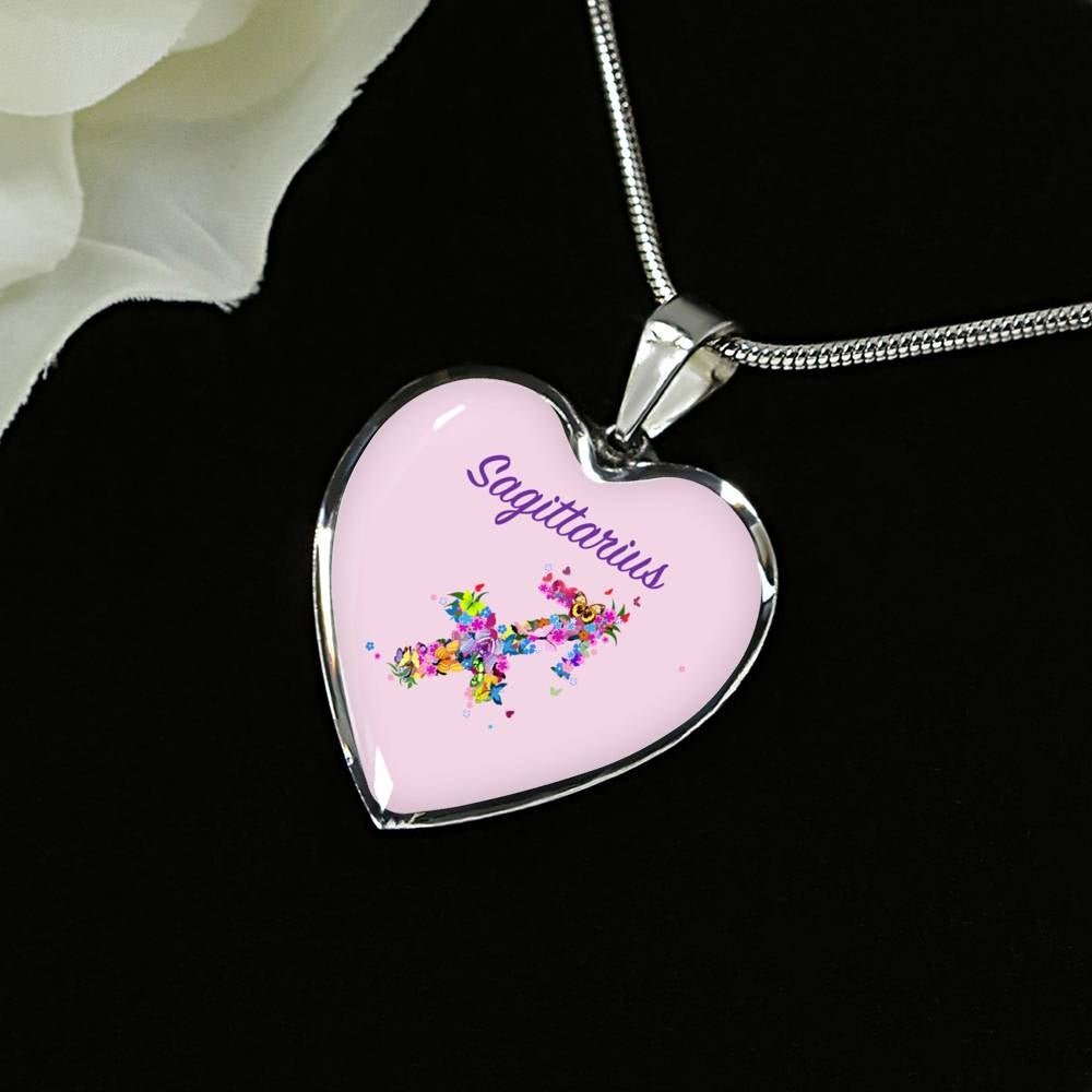 Sagittarius Floral Heart Necklace zodiac jewelry for her birthday outfit