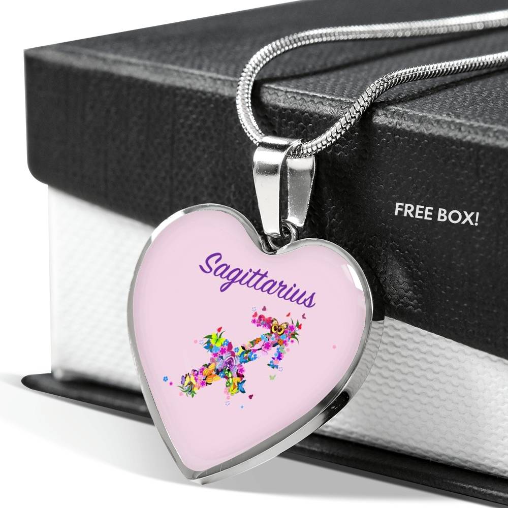 Sagittarius Floral Heart Necklace zodiac jewelry for her birthday outfit