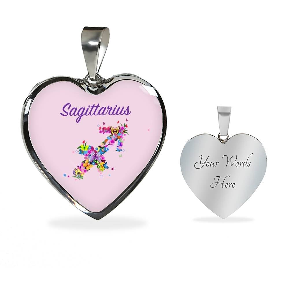 Sagittarius Floral Heart Necklace zodiac jewelry for her birthday outfit