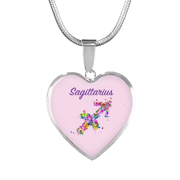 Sagittarius Floral Heart Necklace zodiac jewelry for her birthday outfit