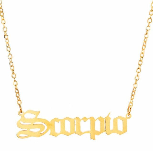 Scorpio Old English Necklace zodiac jewelry for her birthday outfit