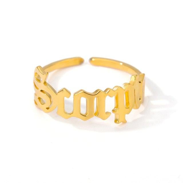 Scorpio Old English Ring zodiac jewelry for her birthday outfit