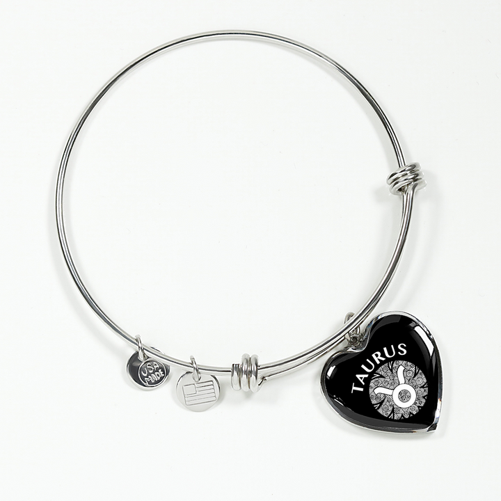 Taurus Circle Heart Bangle zodiac jewelry for her birthday outfit