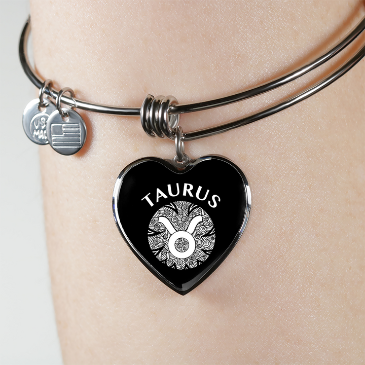 Taurus Circle Heart Bangle zodiac jewelry for her birthday outfit