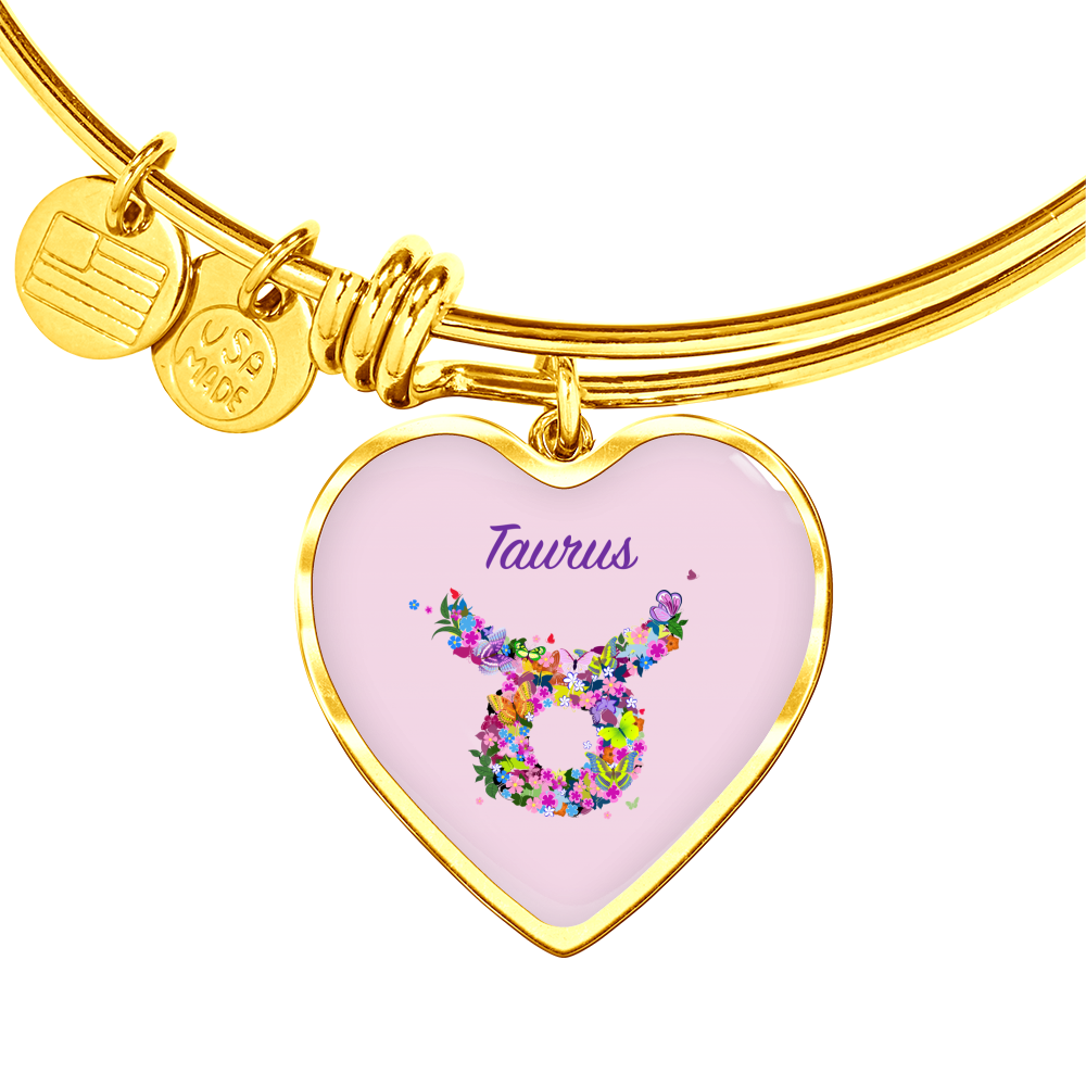 Taurus Floral Heart Bangle zodiac jewelry for her birthday outfit