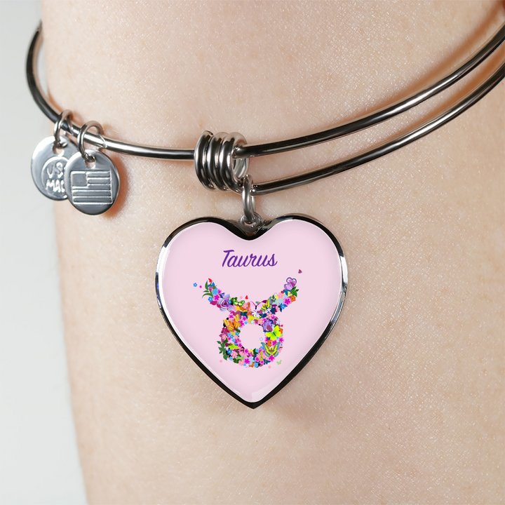 Taurus Floral Heart Bangle zodiac jewelry for her birthday outfit