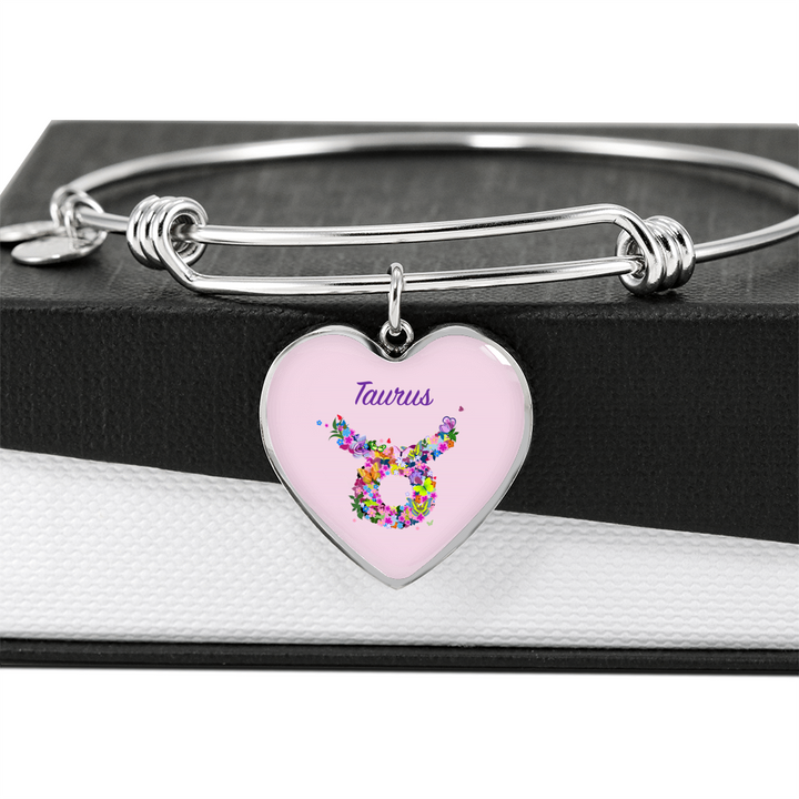 Taurus Floral Heart Bangle zodiac jewelry for her birthday outfit
