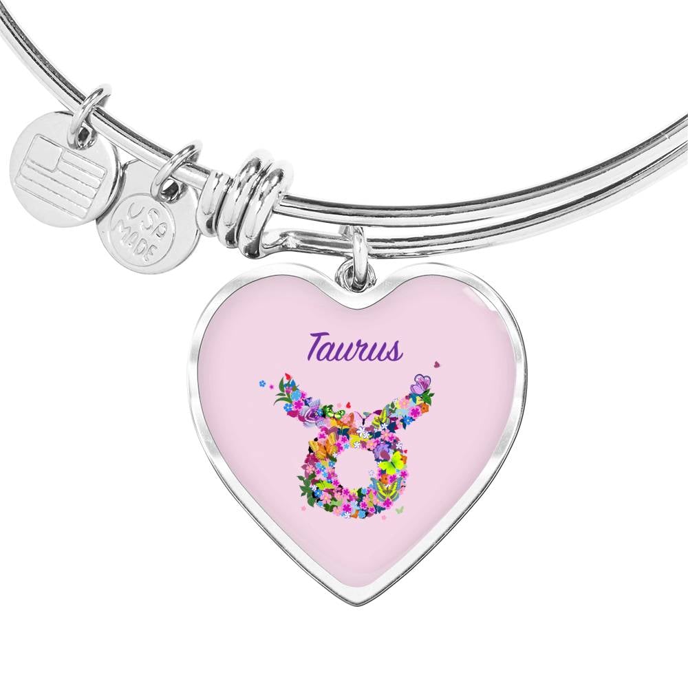 Taurus Floral Heart Bangle zodiac jewelry for her birthday outfit