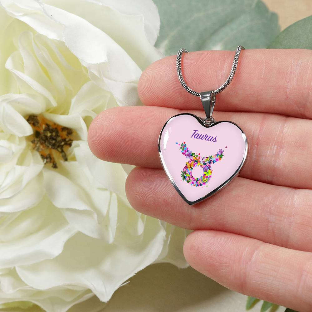 Taurus Floral Heart Necklace zodiac jewelry for her birthday outfit