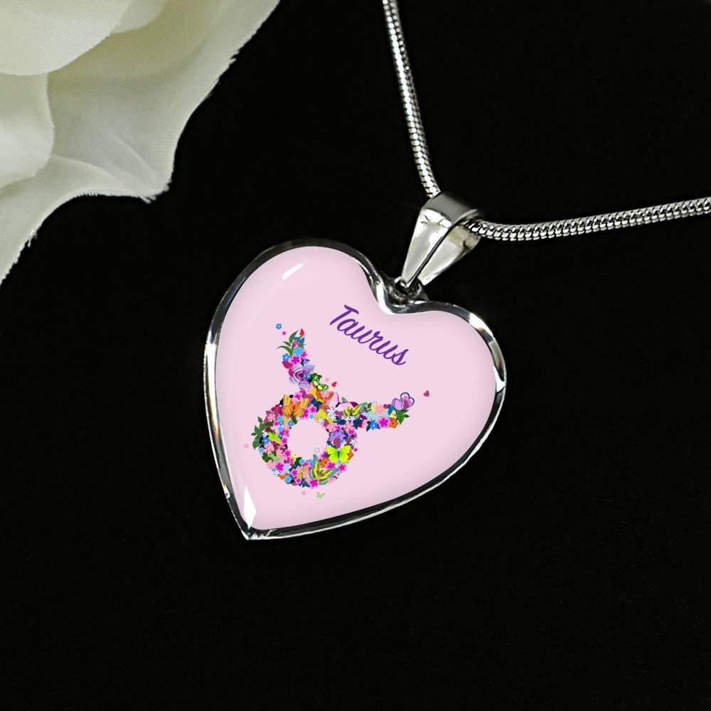 Taurus Floral Heart Necklace zodiac jewelry for her birthday outfit