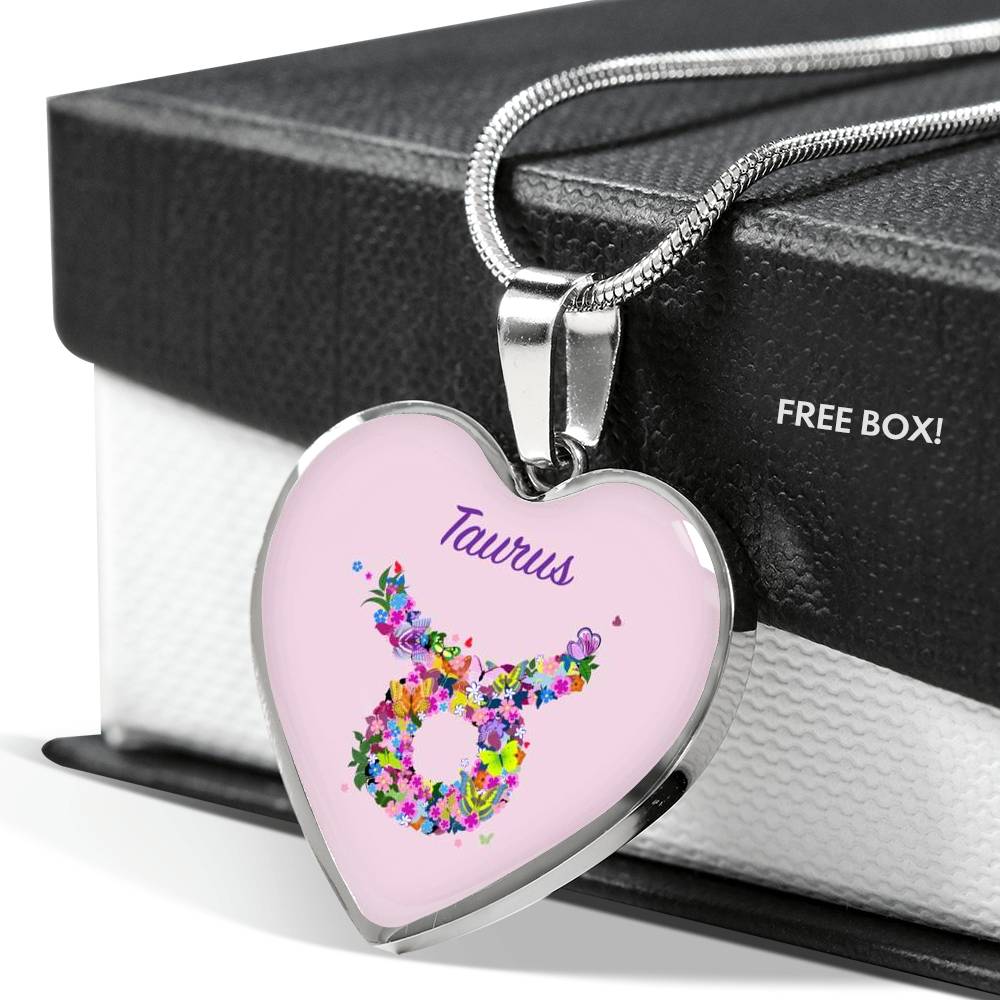 Taurus Floral Heart Necklace zodiac jewelry for her birthday outfit