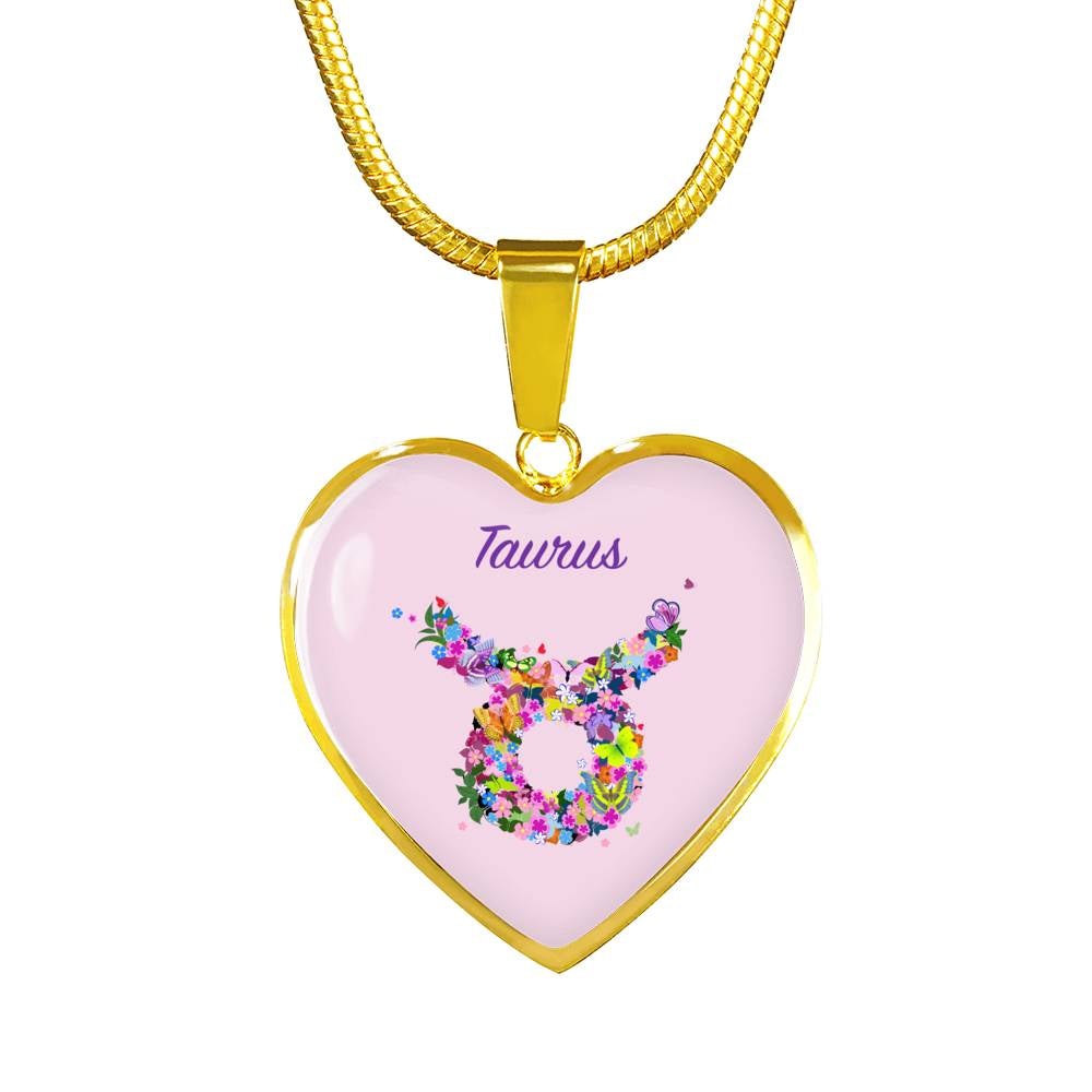 Taurus Floral Heart Necklace zodiac jewelry for her birthday outfit