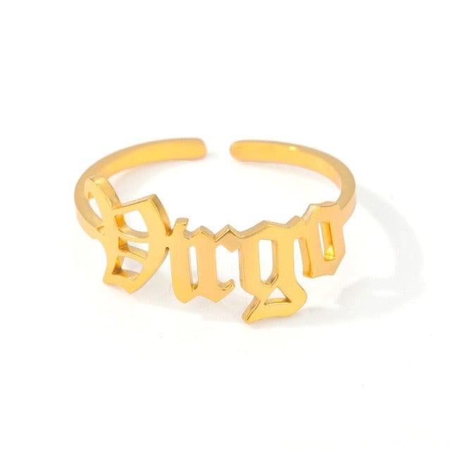 Virgo Old English Ring zodiac jewelry for her birthday outfit